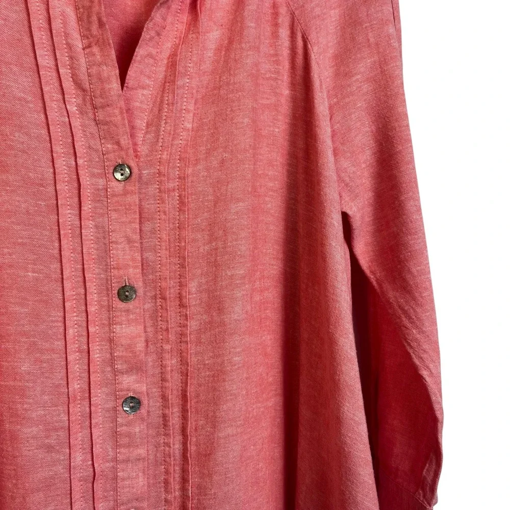 Calypso St Barth Coral Linen Blend Pintuck Midi Shirt Dress M Coastal Lagenlook - Picture 3 of 11